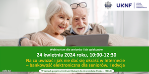 Na zdjęciu dwoje seniorów-plakat zachęcający do wzięcia udziału w webinarium.