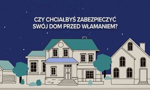 Na zdjęciu grafika domów, od góry napis Czy  chciałbyś zabezpieczyć swój dom przed włamaniem?