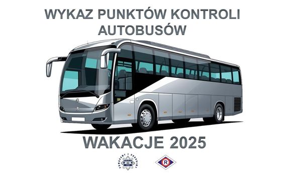Na zdjęciu autokar, nad nim napis wykaz punktów kontroli autobusów.