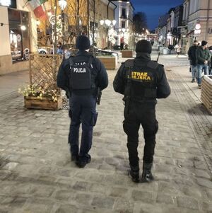 Na zdjęciu policjant i strażnik miejski.