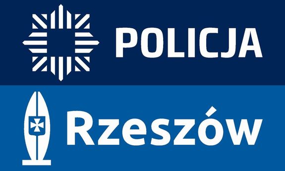 Na zdjęciu logo policji, poniżej Pomnik Czynu Rewolucyjnego i napis Rzeszów.