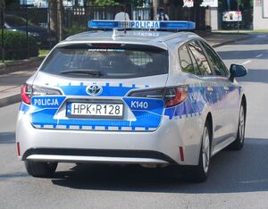 Zdjęcie przedstawia radiowóz policyjny